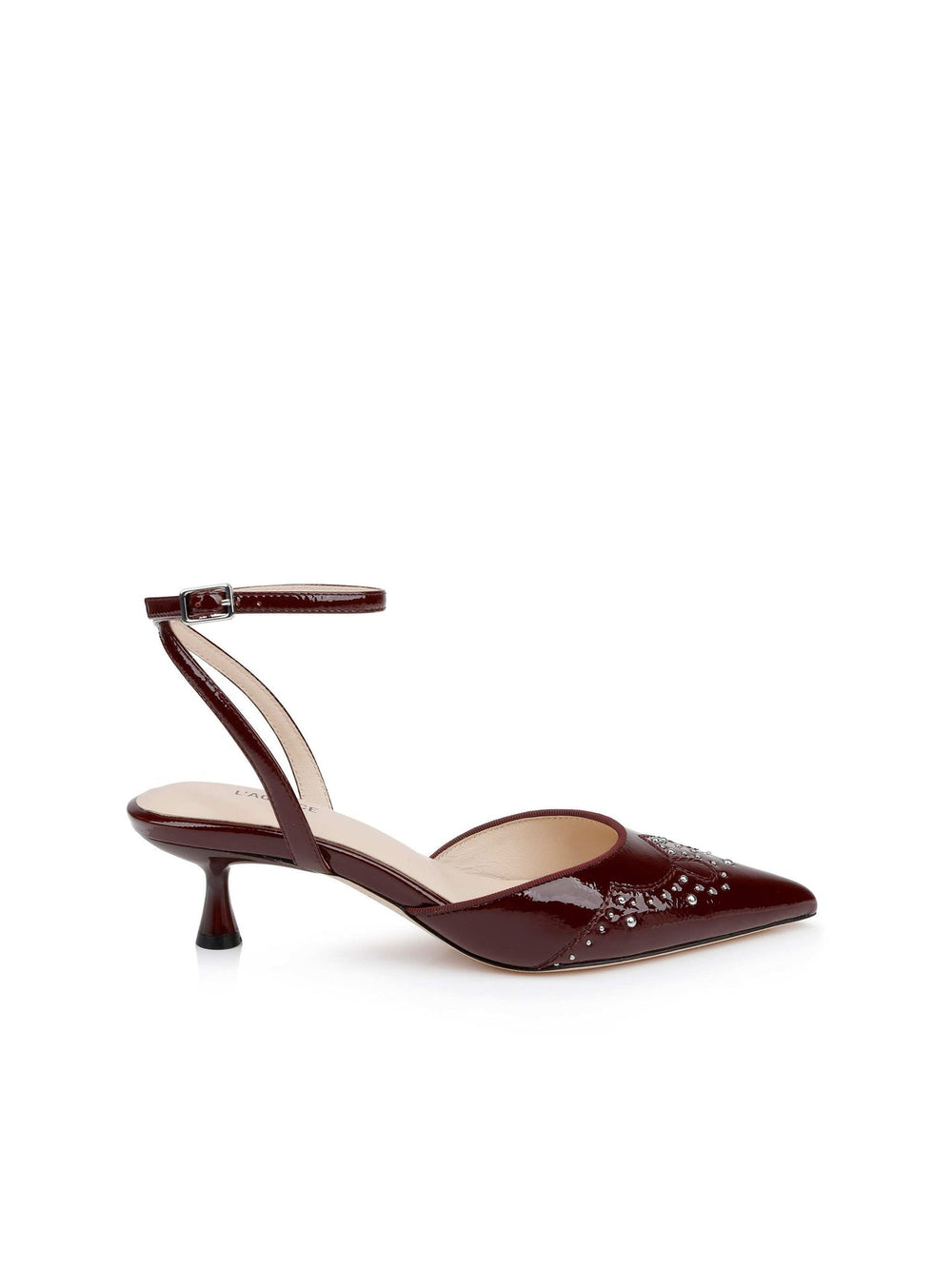 Liana Leather Kitten-Heel Mule in Wine Patent | L'AGENCE sale