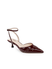 Liana Leather Kitten-Heel Mule in Wine Patent | L'AGENCE sale