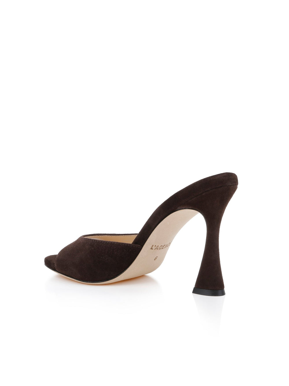 Avery Suede Open-Toe Mule in Dark Brown Suede | L'AGENCE for sale
