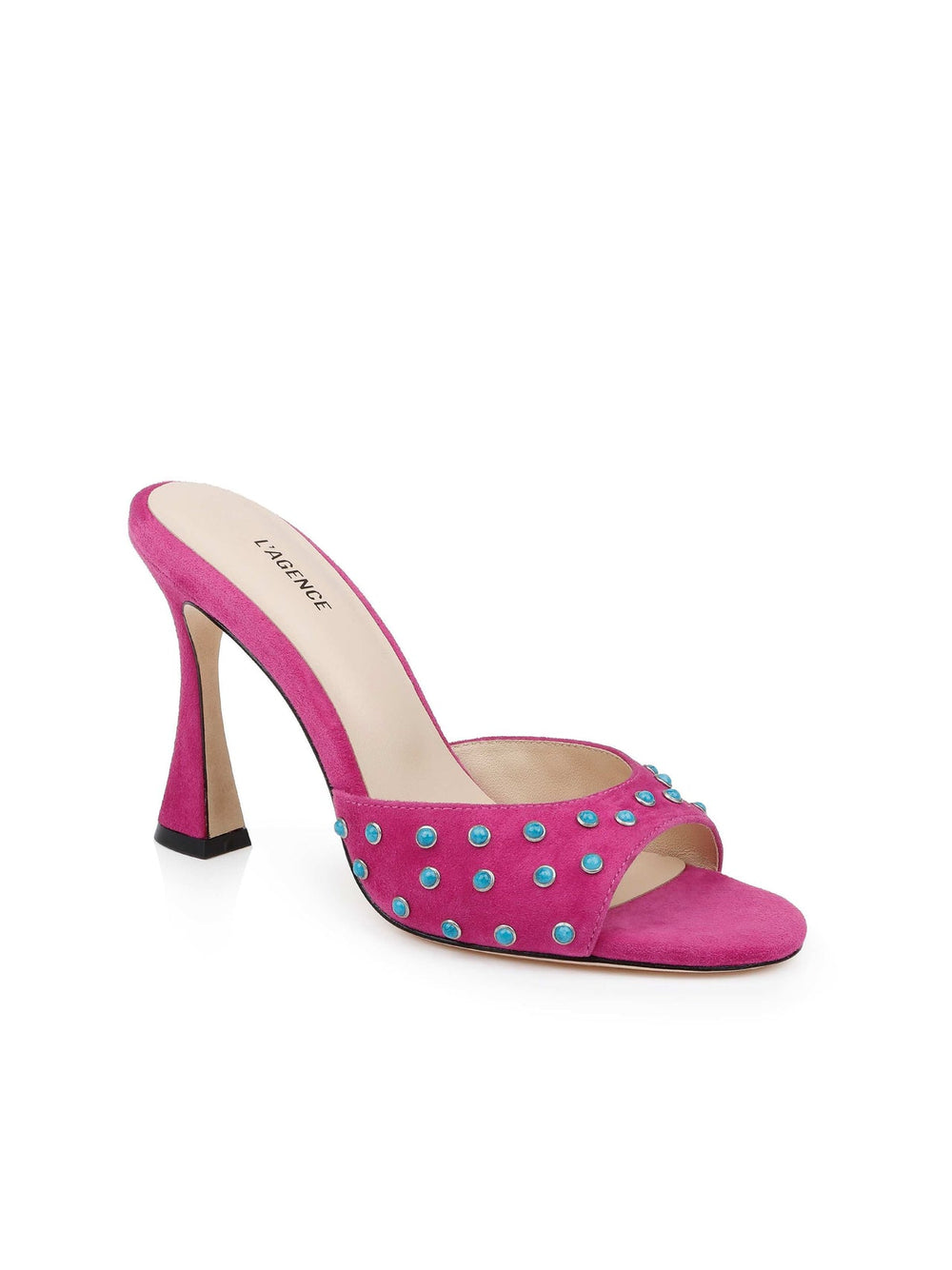 Lucienne Embellished Suede Mule in Magenta Suede | L'AGENCE for sale