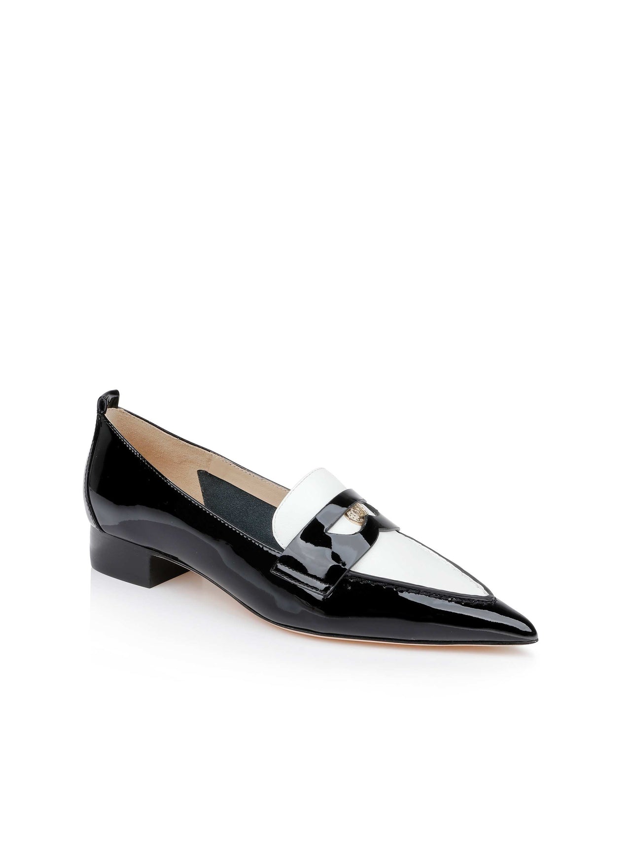 Maelys Patent Leather Loafer in Black/White Patent | L'AGENCE online