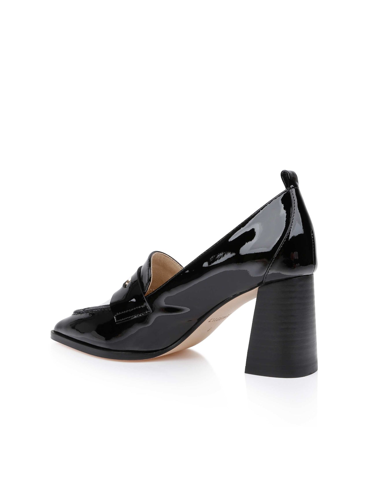 Mallory Leather Block-Heel Loafer in Black/White Patent | L'AGENCE Women