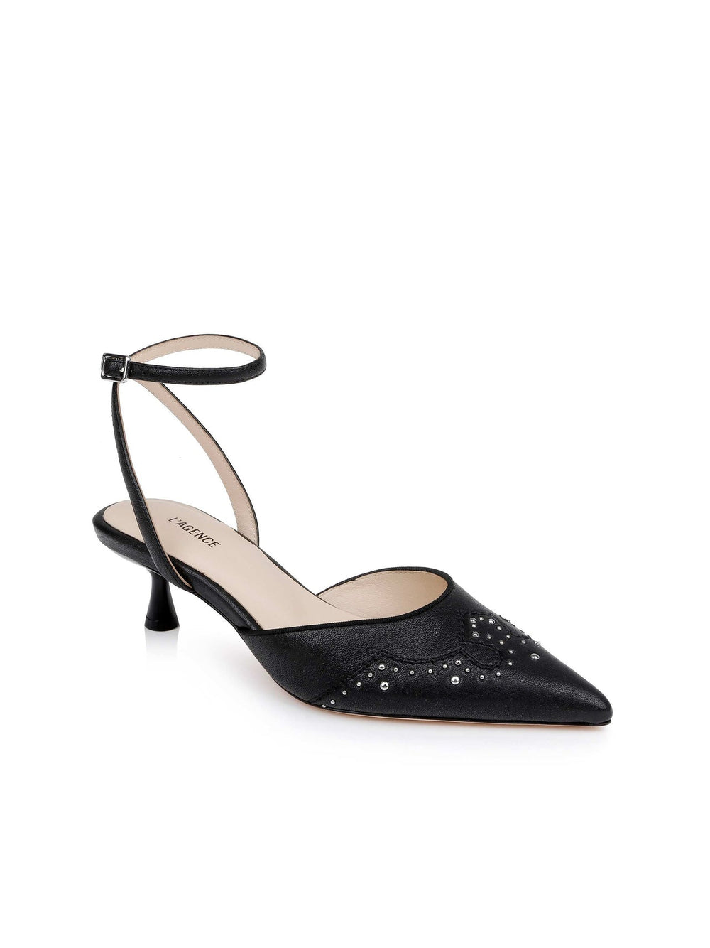 Liana Leather Kitten-Heel Mule in Black Leather | L'AGENCE sale