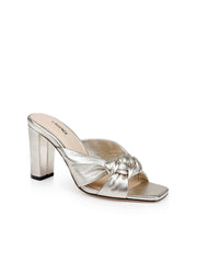 Leonie Leather Block-Heel Sandal in Gold Leather | L'AGENCE online