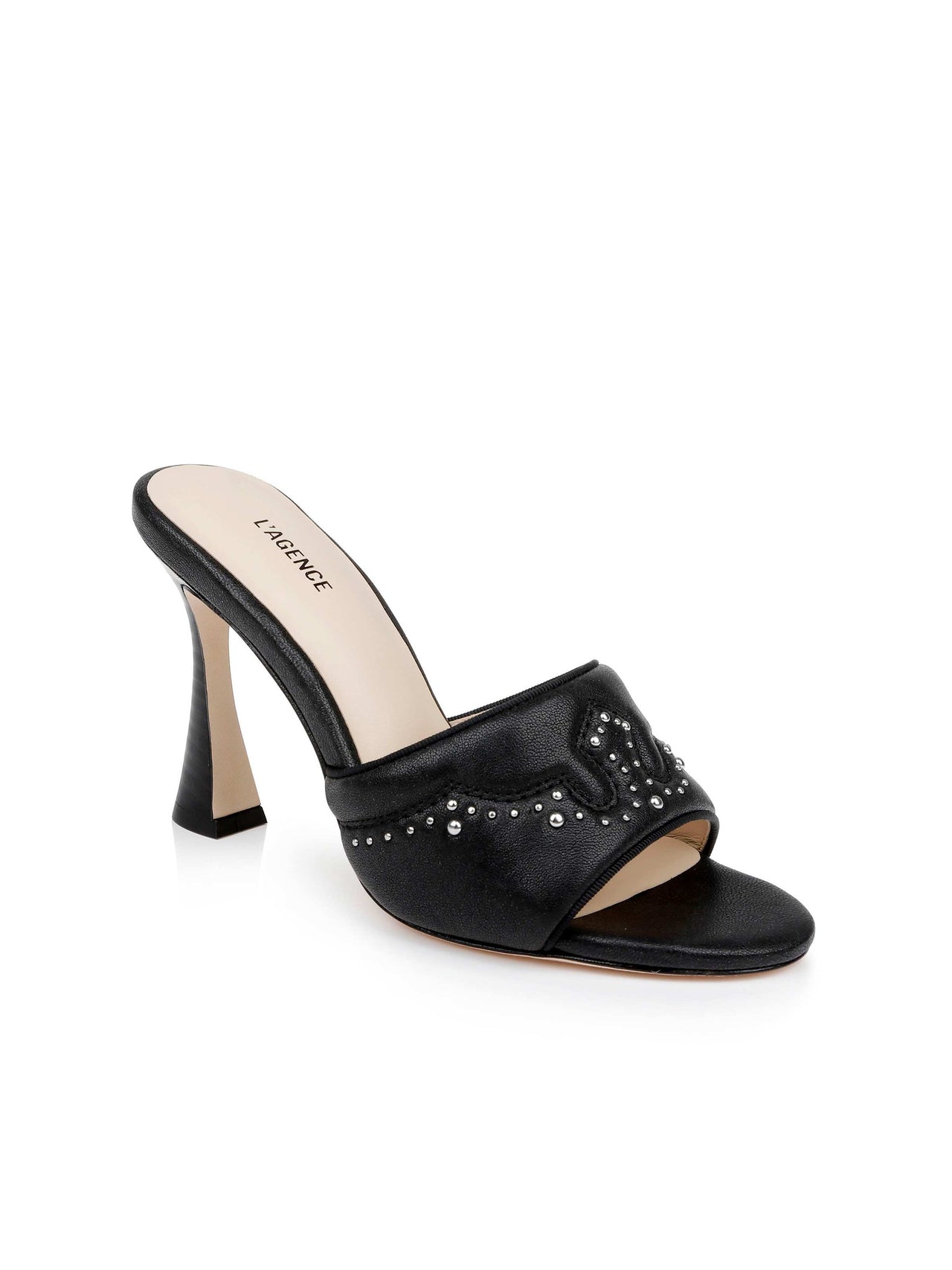 Lille Leather Open-Toe Mule in Black Leather | L'AGENCE Women