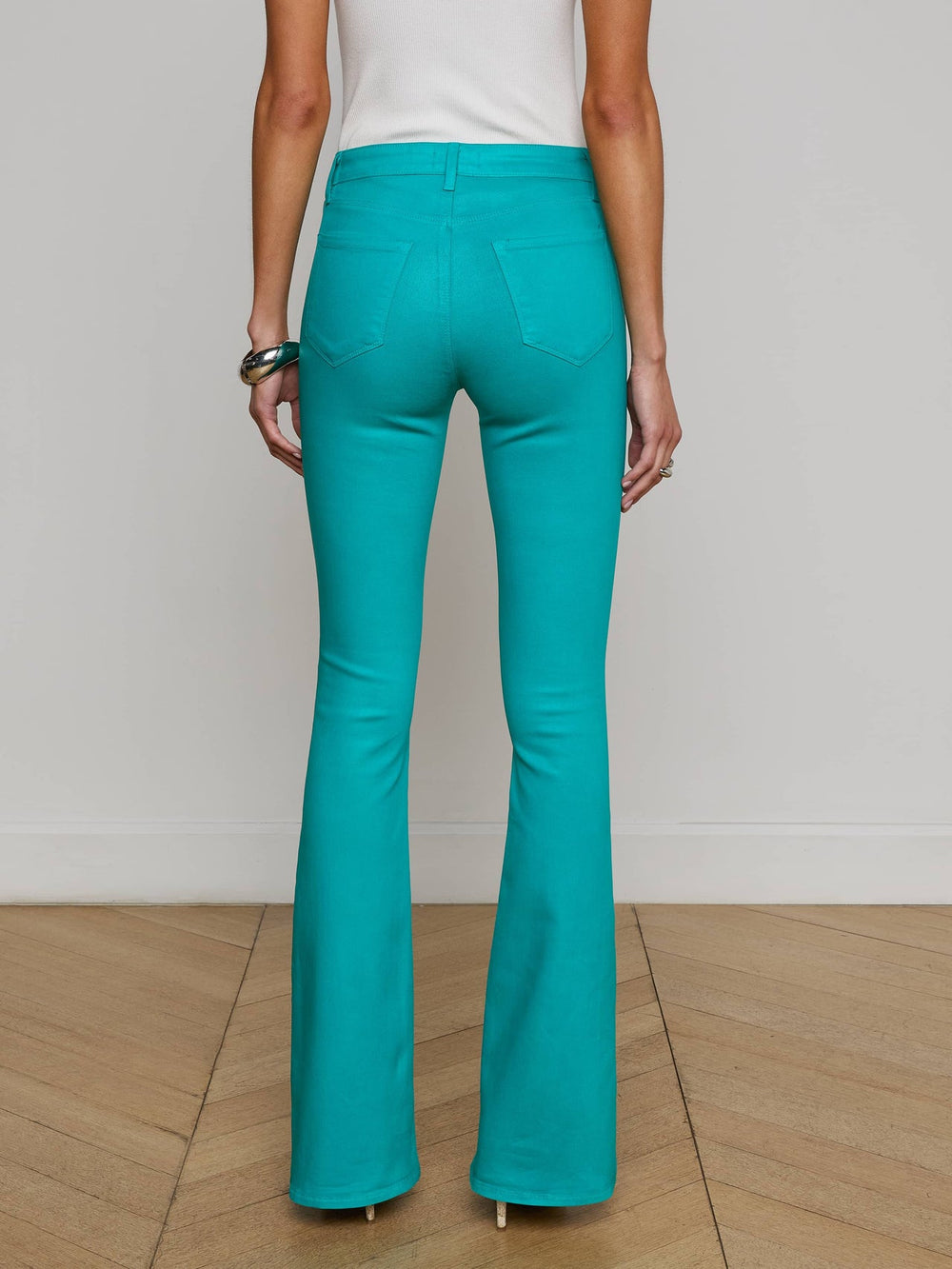 Marty Coated Flare Jean in Tropical Teal Coated | L'AGENCE online