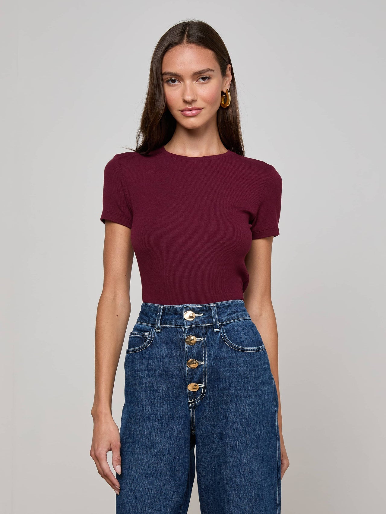 Ressi Fitted Tee in Dark Port | L'AGENCE Women