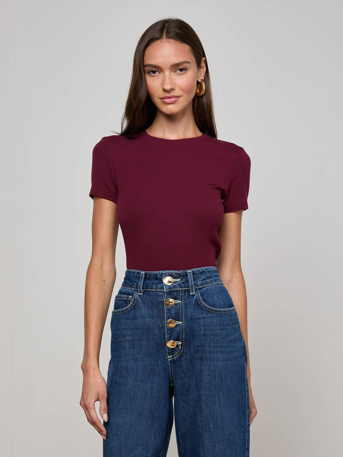 Ressi Fitted Tee in Dark Port | L'AGENCE Women