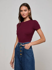 Ressi Fitted Tee in Dark Port | L'AGENCE Women