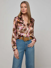 Tyler Silk Blouse in Brown/Pink Multi Small Abstract Paisley | L'AGENCE for sale