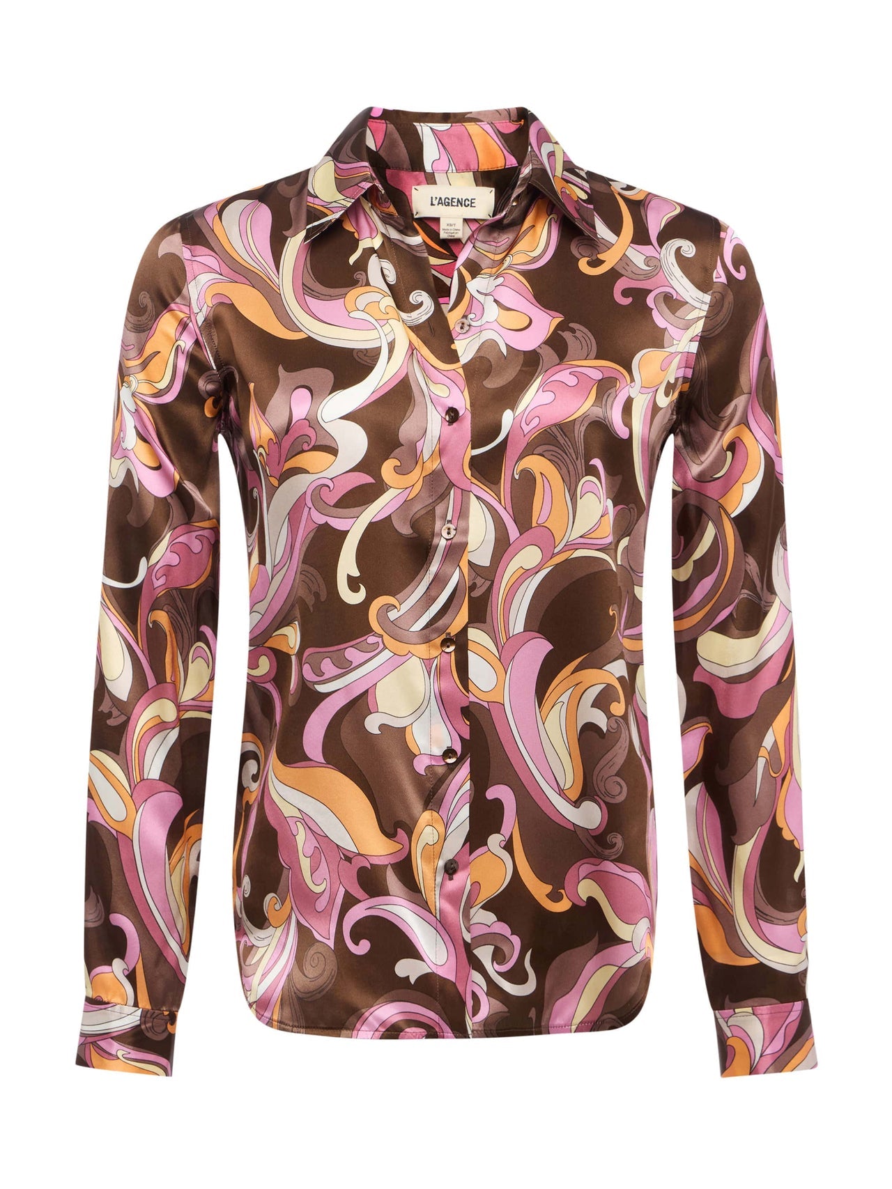 Tyler Silk Blouse in Brown/Pink Multi Small Abstract Paisley | L'AGENCE for sale
