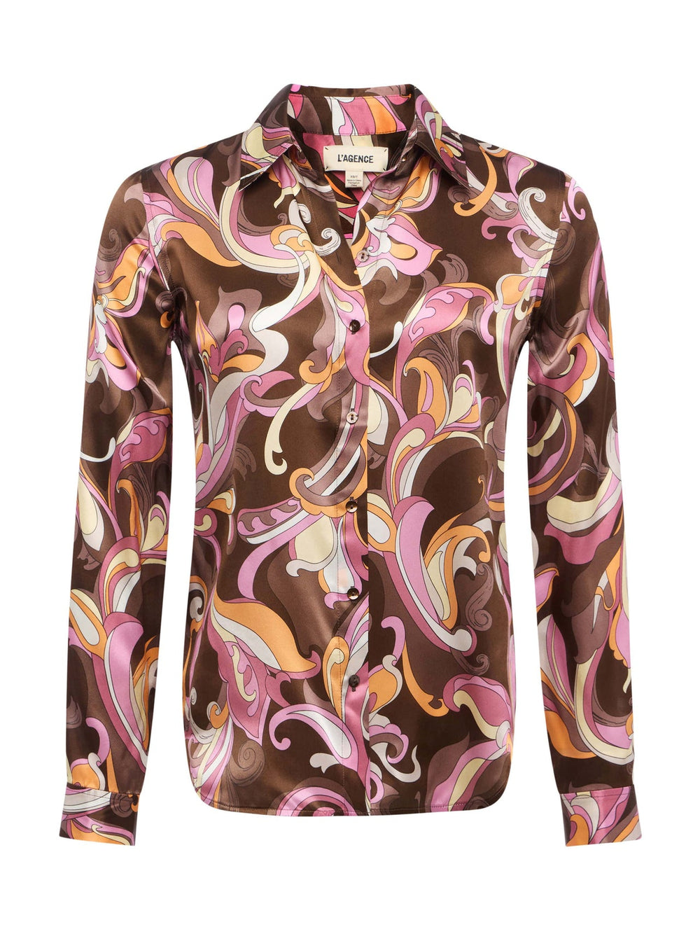 Tyler Silk Blouse in Brown/Pink Multi Small Abstract Paisley | L'AGENCE for sale