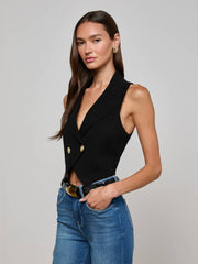 Zadie Knit Vest in Black/Gold | L'AGENCE US