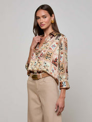 Dani Silk Blouse in Tan Multi Western Cards | L'AGENCE Women
