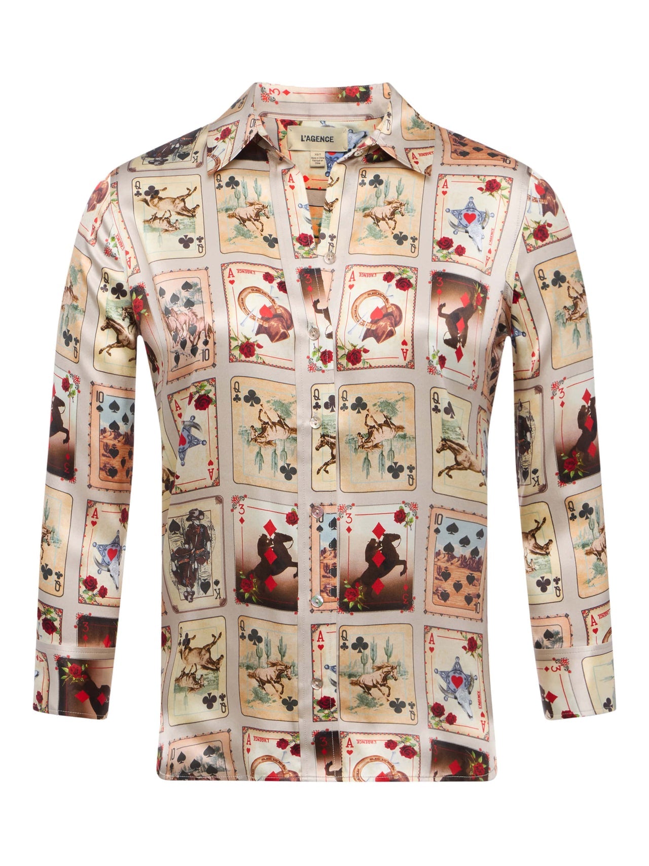Dani Silk Blouse in Tan Multi Western Cards | L'AGENCE Women