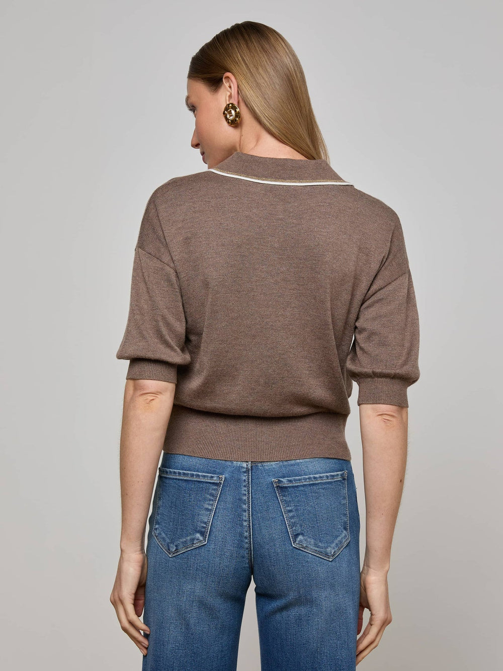 Masaki Cropped Sweater in Deep Taupe/Ivory/Gold | L'AGENCE discount