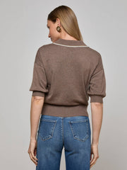 Masaki Cropped Sweater in Deep Taupe/Ivory/Gold | L'AGENCE discount
