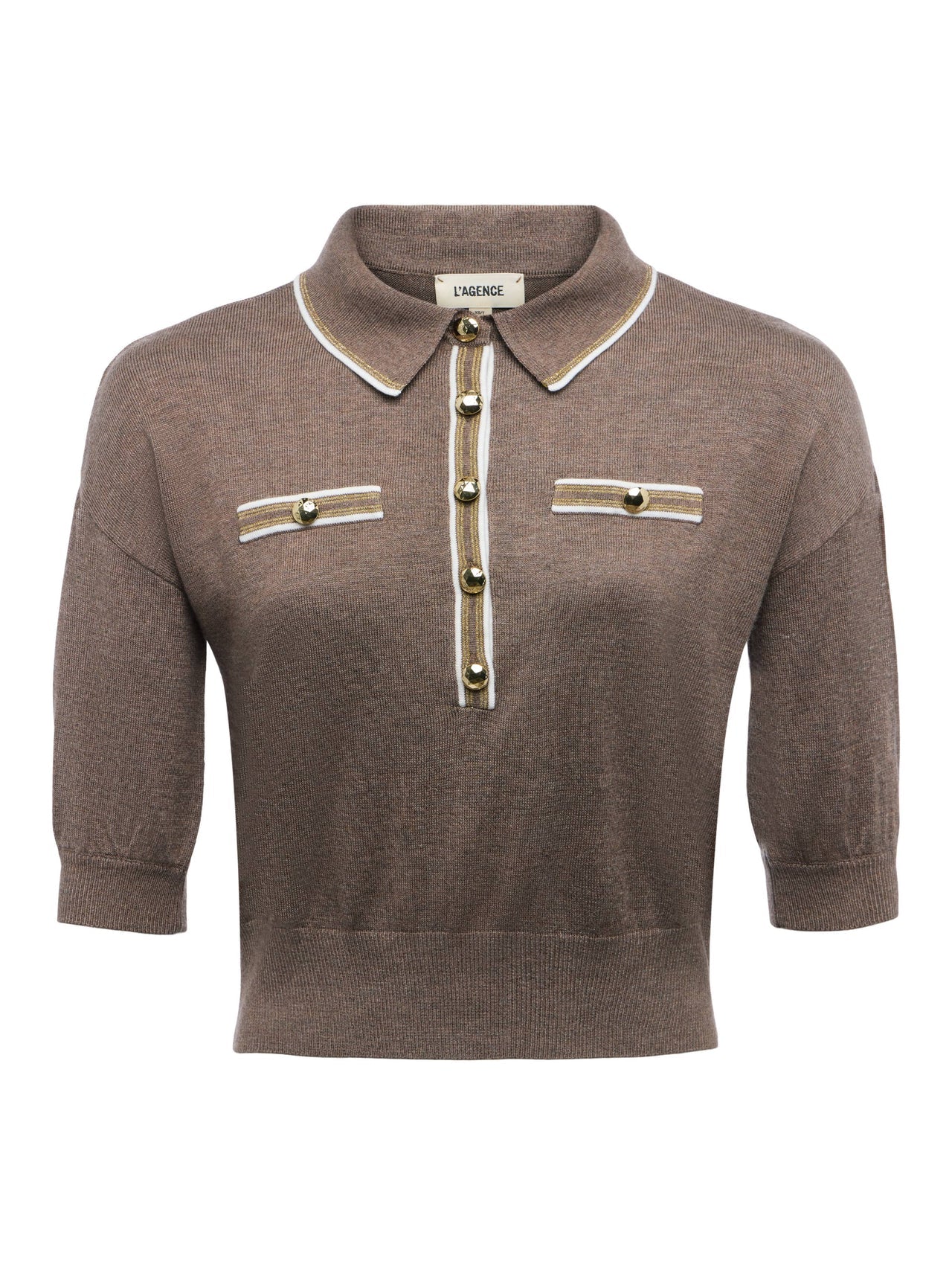 Masaki Cropped Sweater in Deep Taupe/Ivory/Gold | L'AGENCE discount