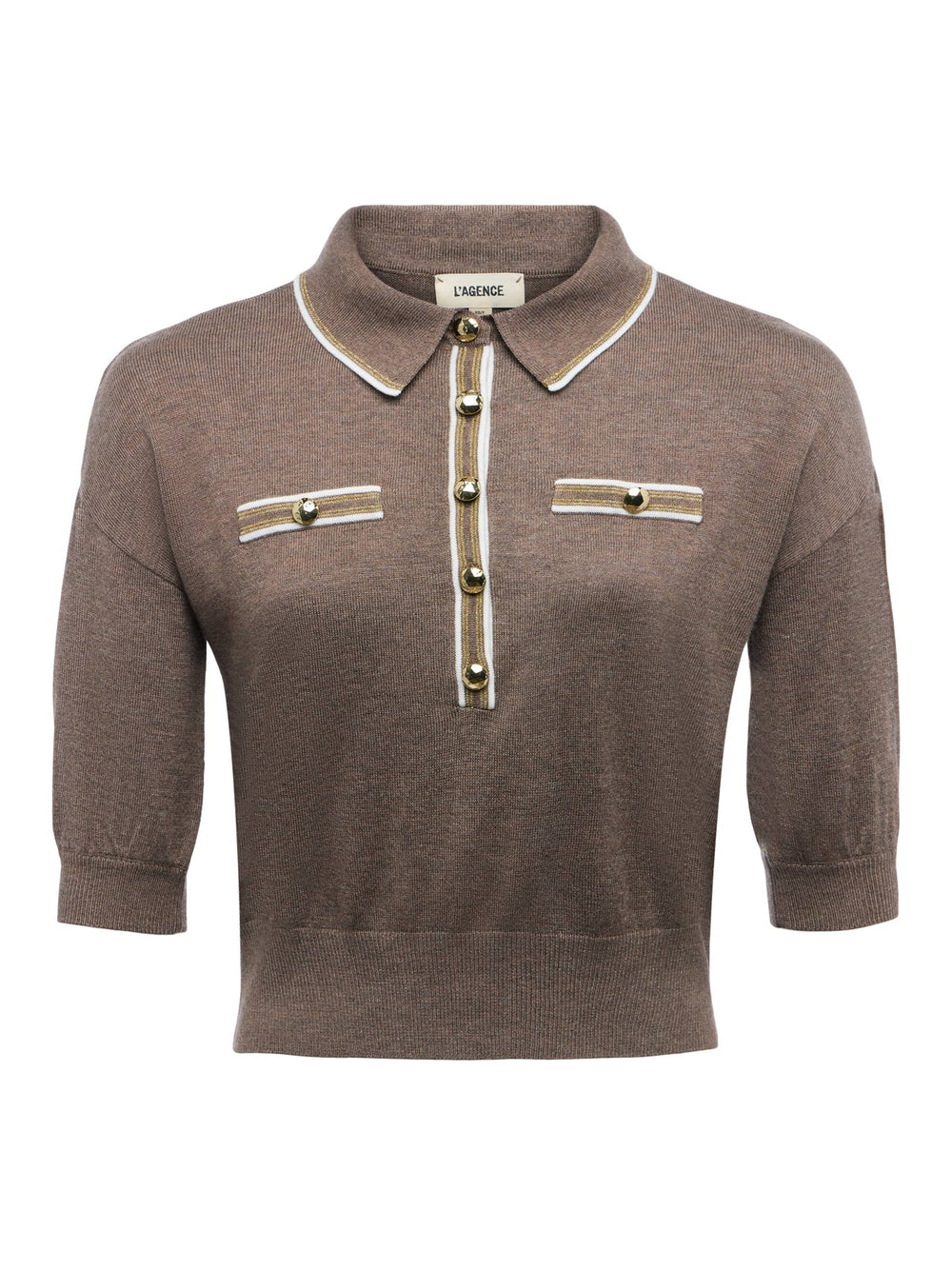 Masaki Cropped Sweater in Deep Taupe/Ivory/Gold | L'AGENCE discount