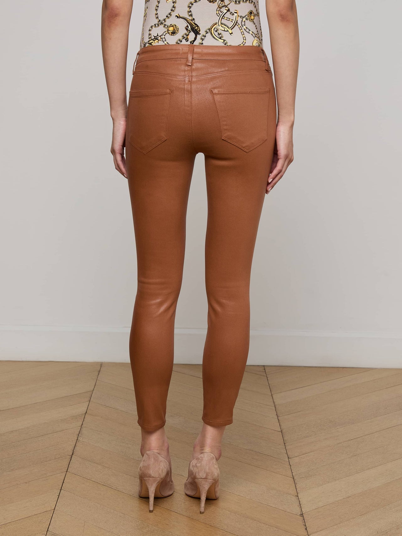 Margot Coated Cropped Skinny Jean in Cognac Coated | L'AGENCE US