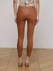 Margot Coated Cropped Skinny Jean in Cognac Coated | L'AGENCE US