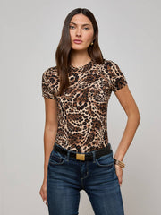 Ressi Fitted Tee in Cinnamon Swirl Paisley Leopard | L'AGENCE Women