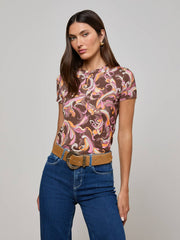 Ressi Fitted Tee in Brown/Pink Multi Abstract Paisley | L'AGENCE US