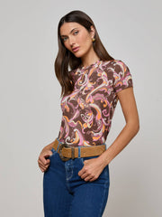 Ressi Fitted Tee in Brown/Pink Multi Abstract Paisley | L'AGENCE US