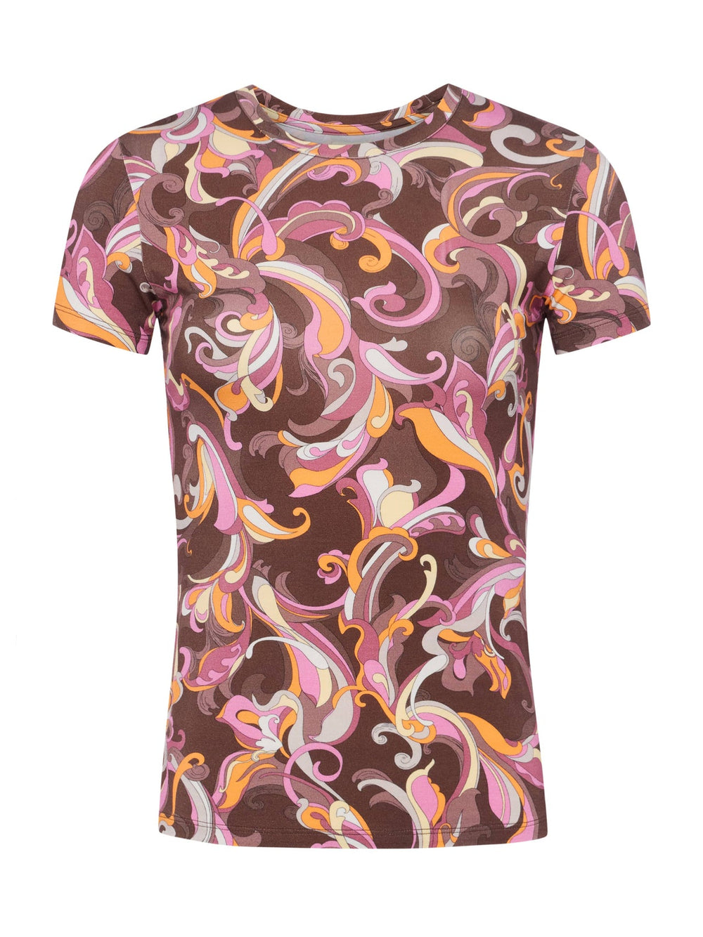 Ressi Fitted Tee in Brown/Pink Multi Abstract Paisley | L'AGENCE US