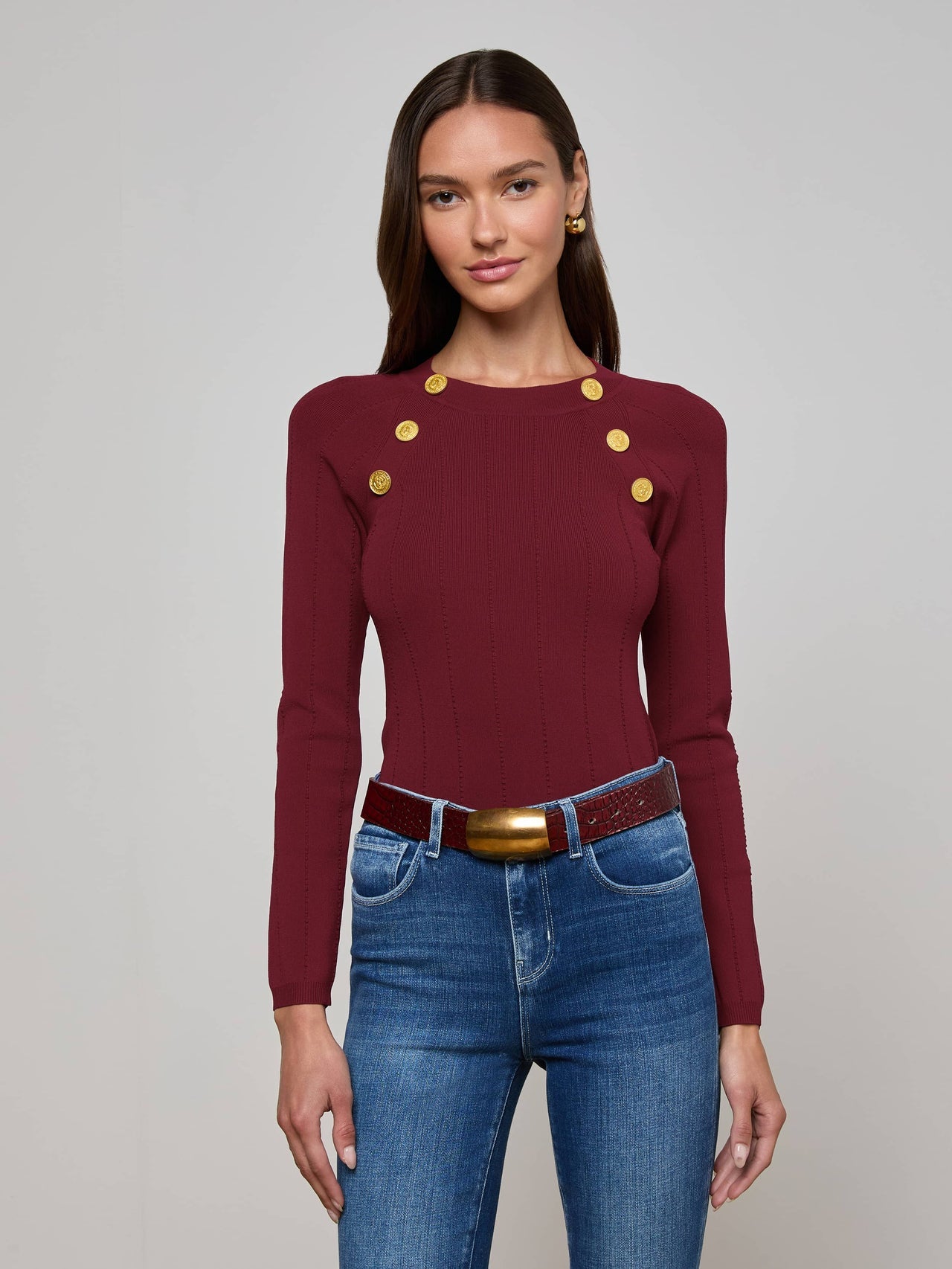 Gretchen Pullover in Black Cherry/Gold | L'AGENCE Women