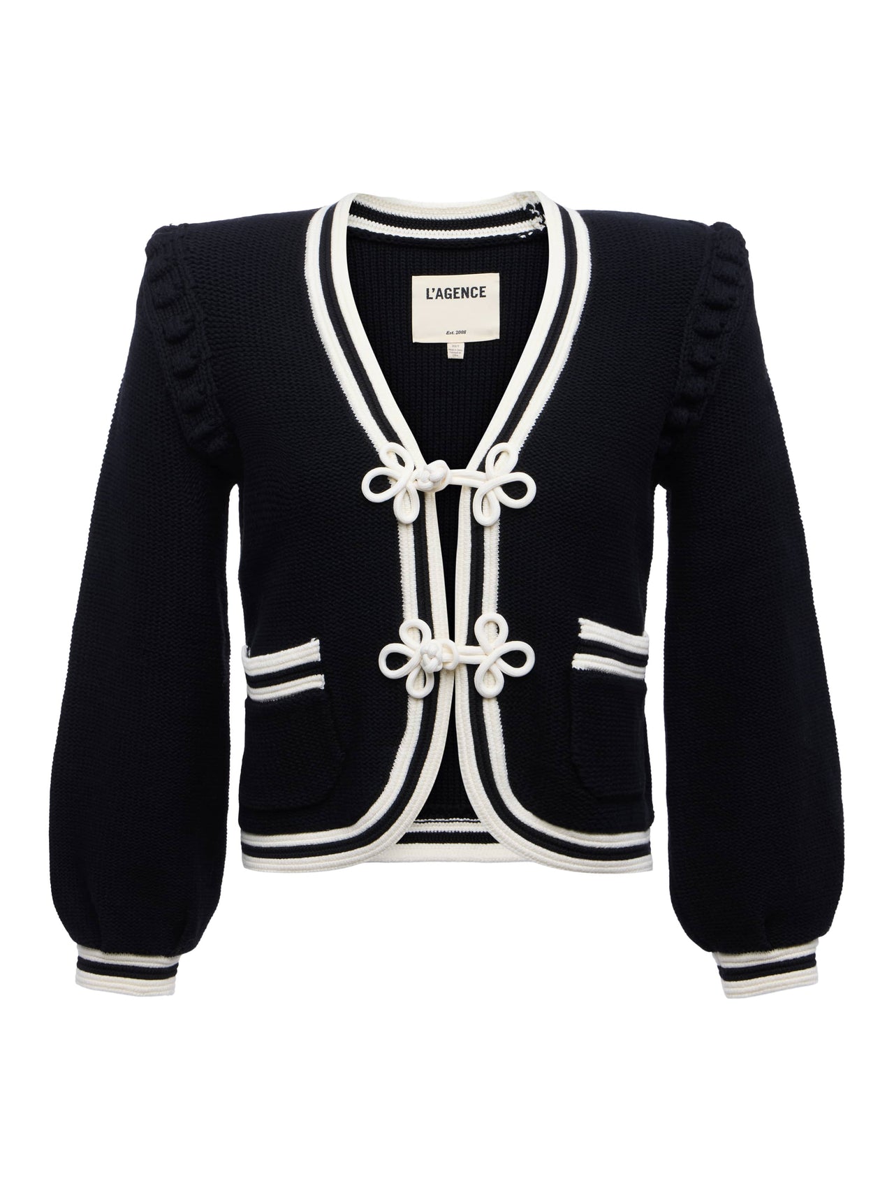 Kaito Cropped Cardigan in Black/Ivory | L'AGENCE US