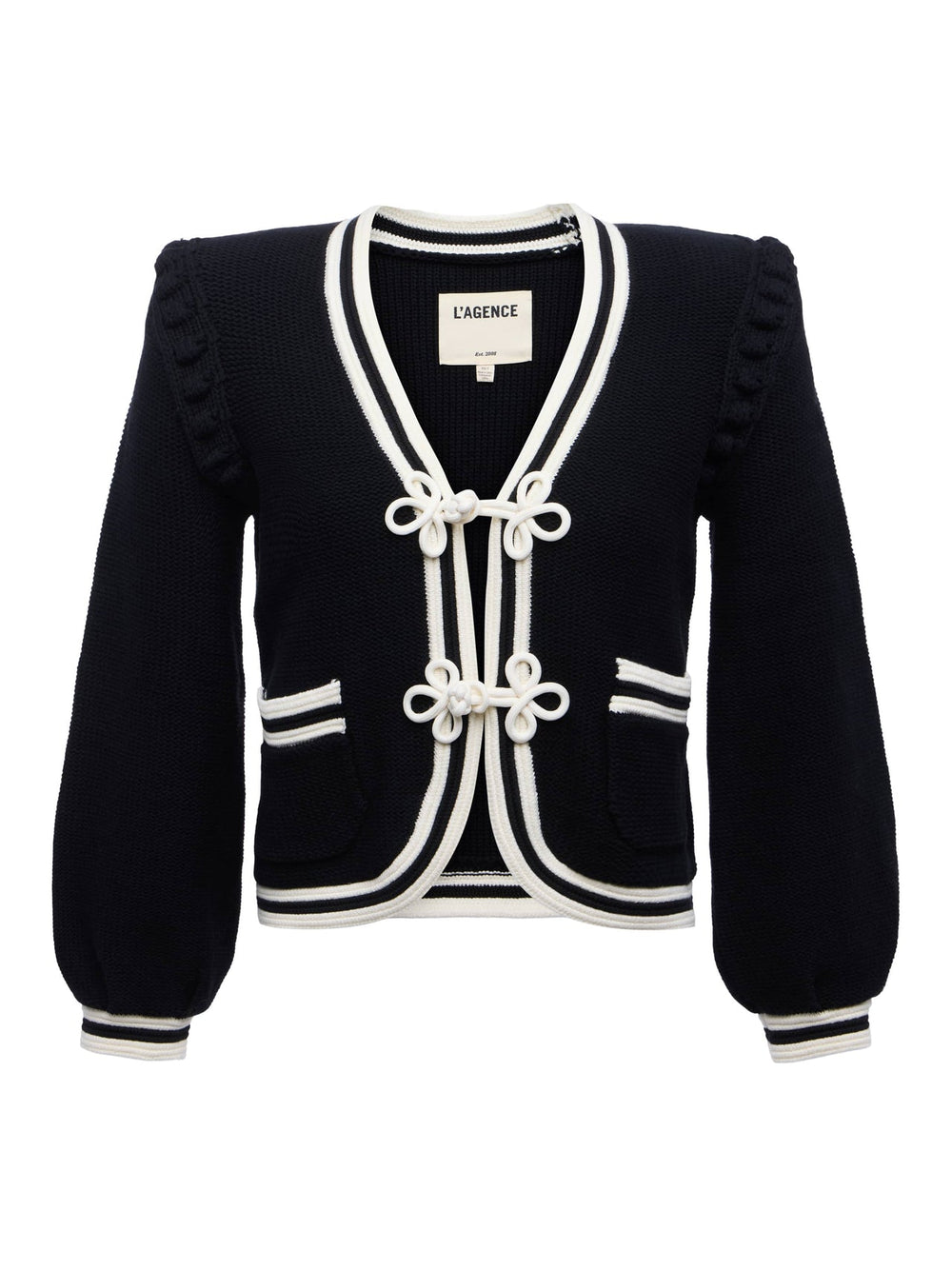 Kaito Cropped Cardigan in Black/Ivory | L'AGENCE US