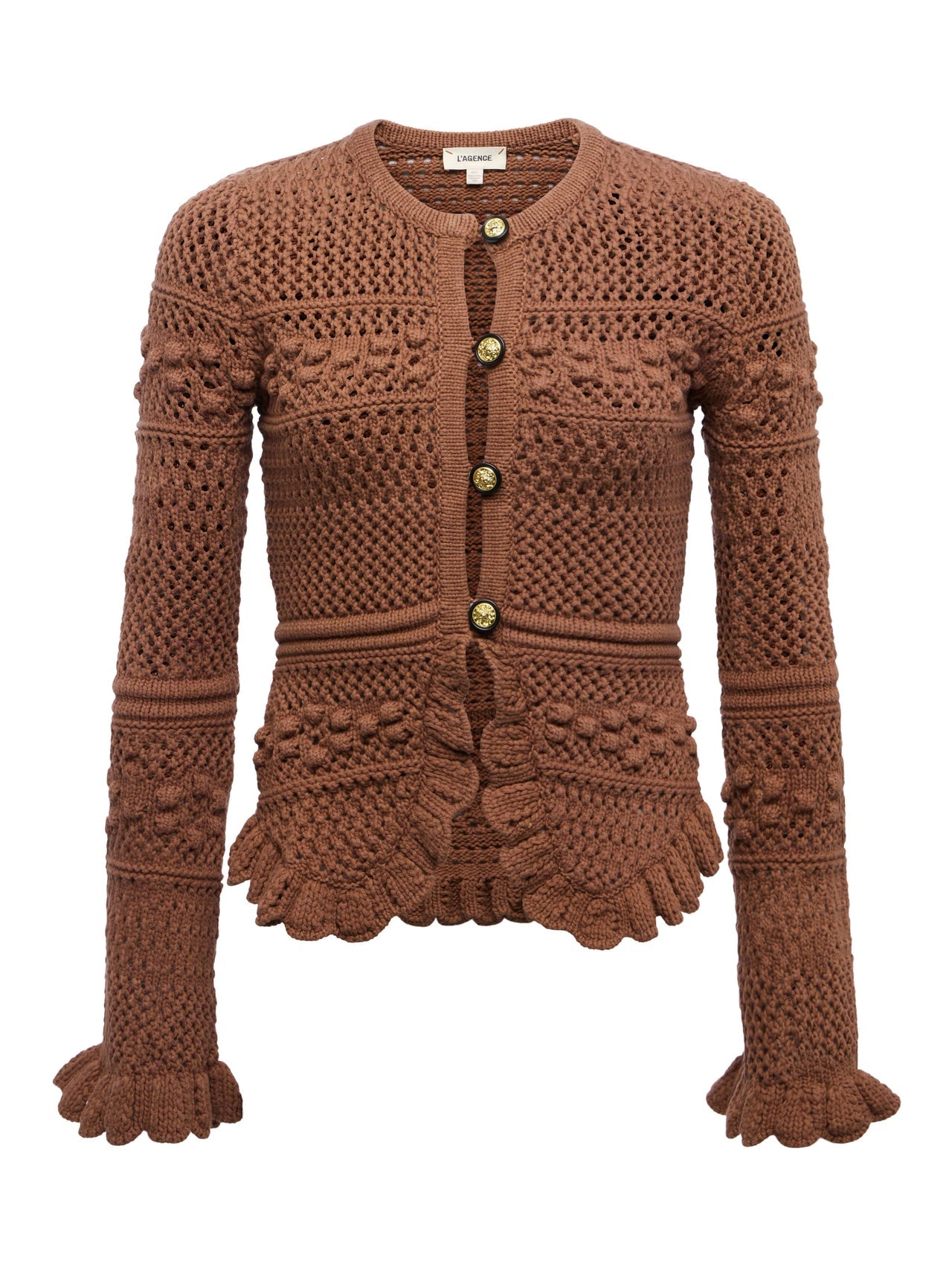 Kiva Knit Cardigan in Dark Cinnamon Swirl/Gold | L'AGENCE for sale