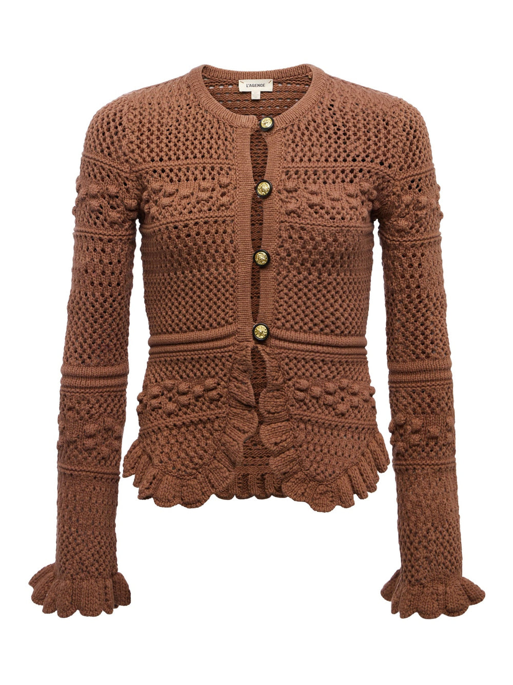 Kiva Knit Cardigan in Dark Cinnamon Swirl/Gold | L'AGENCE for sale