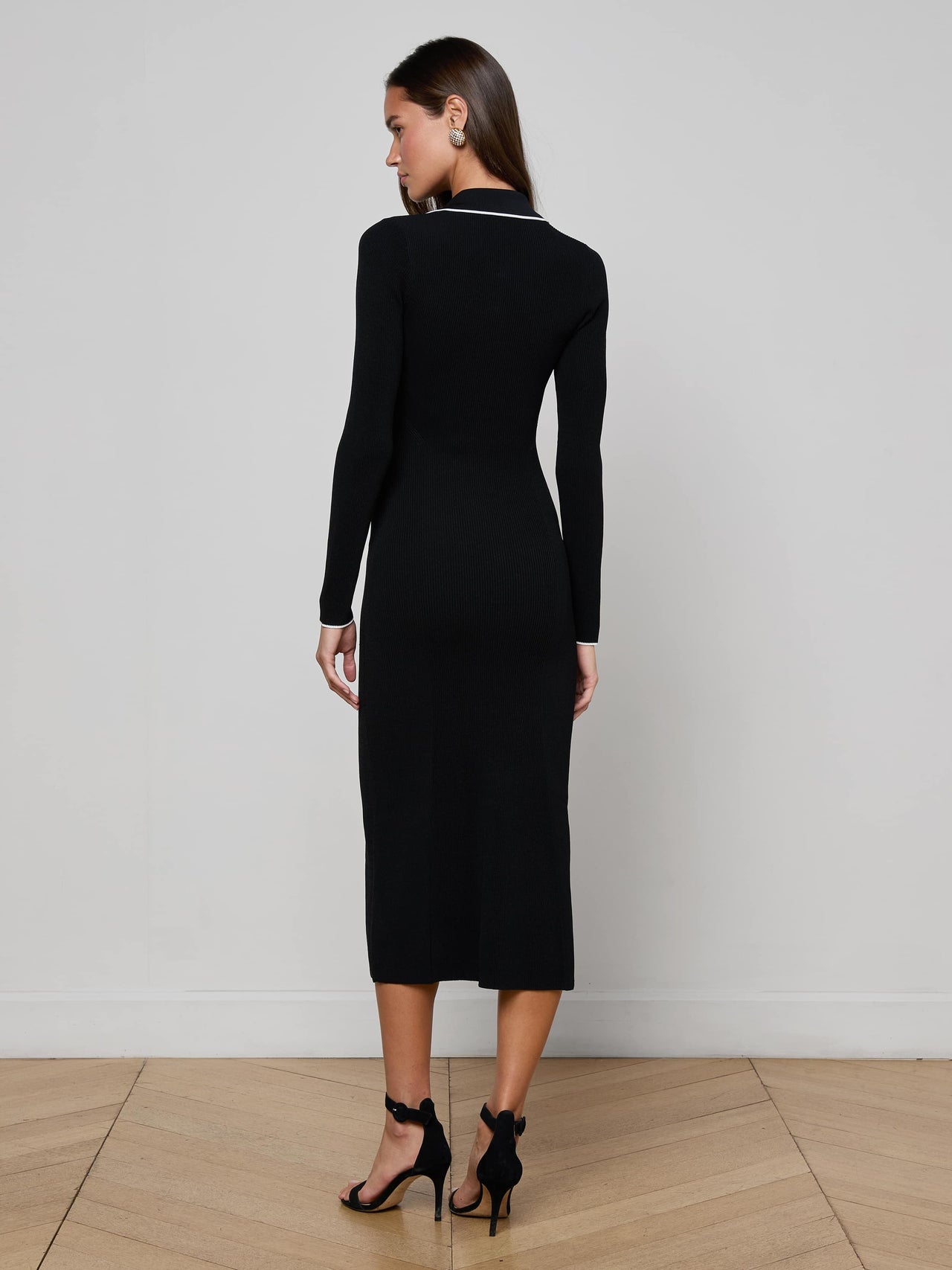 Yaretzi Knit Midi Dress in Black/White | L'AGENCE discount