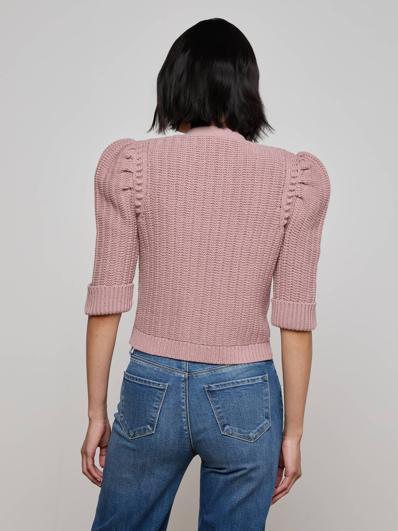 Delilah Cropped Cardigan in Light Mauve/Gold | L'AGENCE sale