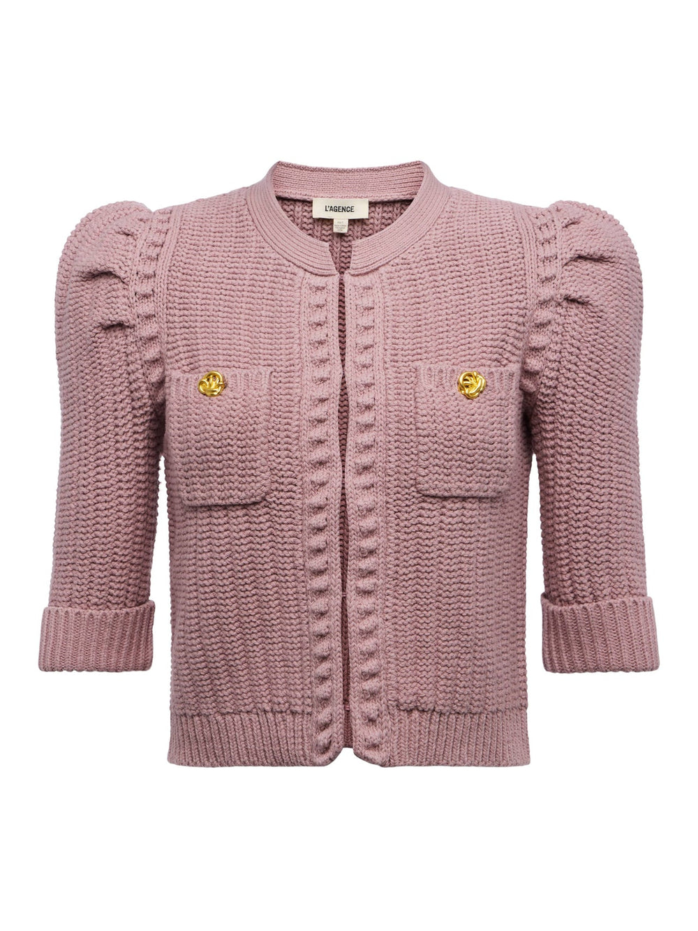 Delilah Cropped Cardigan in Light Mauve/Gold | L'AGENCE sale