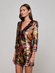 Octavia Sequin Shift Dress in Brown/Pink Multi Large Abstract Paisley | L'AGENCE online