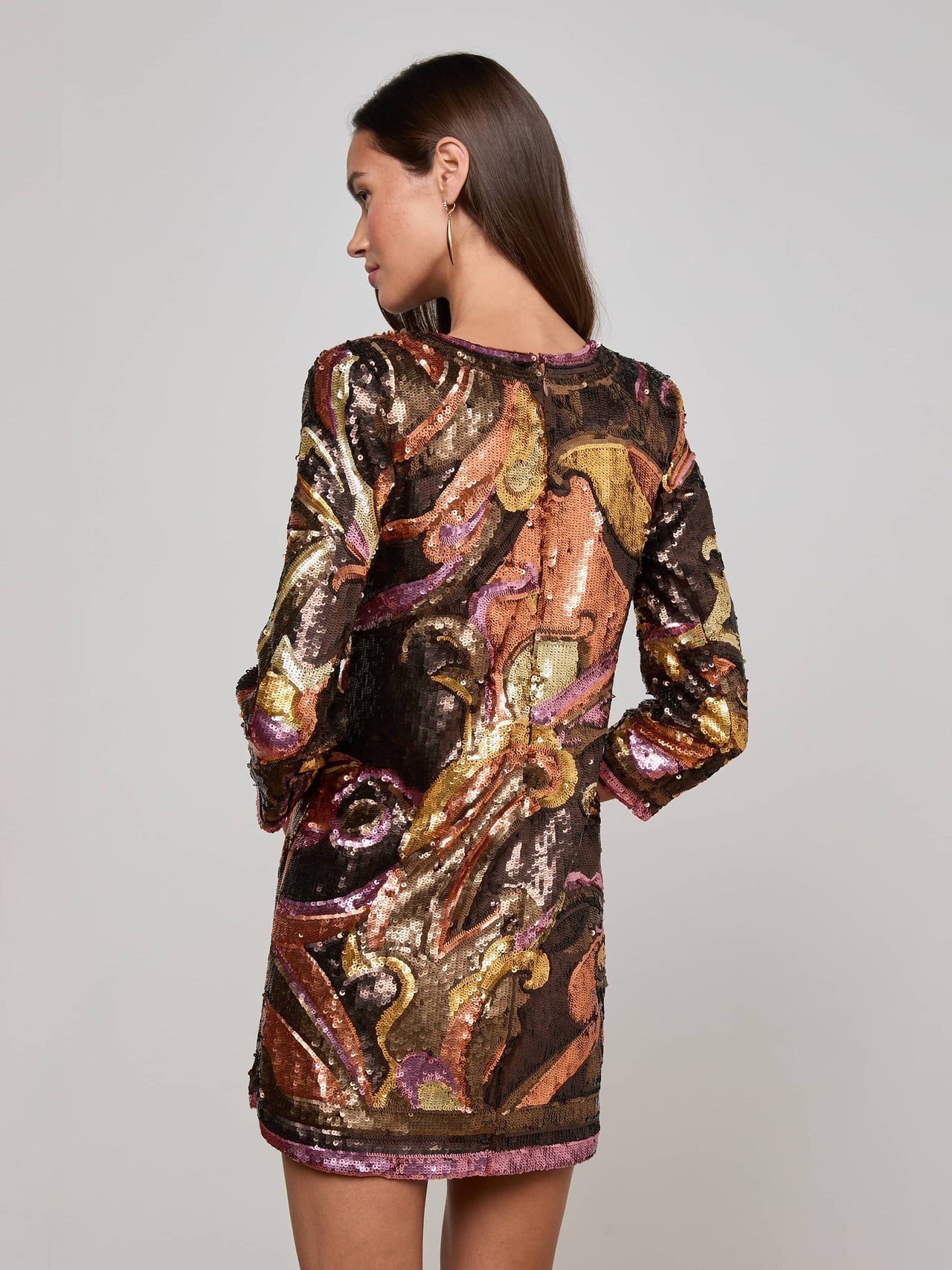 Octavia Sequin Shift Dress in Brown/Pink Multi Large Abstract Paisley | L'AGENCE online