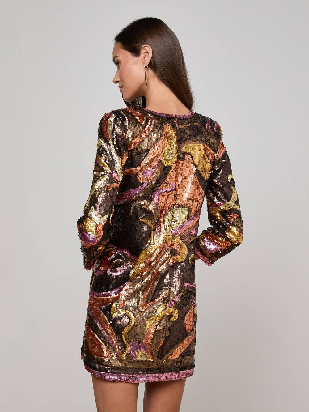 Octavia Sequin Shift Dress in Brown/Pink Multi Large Abstract Paisley | L'AGENCE online
