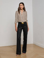 Nina Silk Blouse in Ecru Multi Large Geo Print | L'AGENCE online