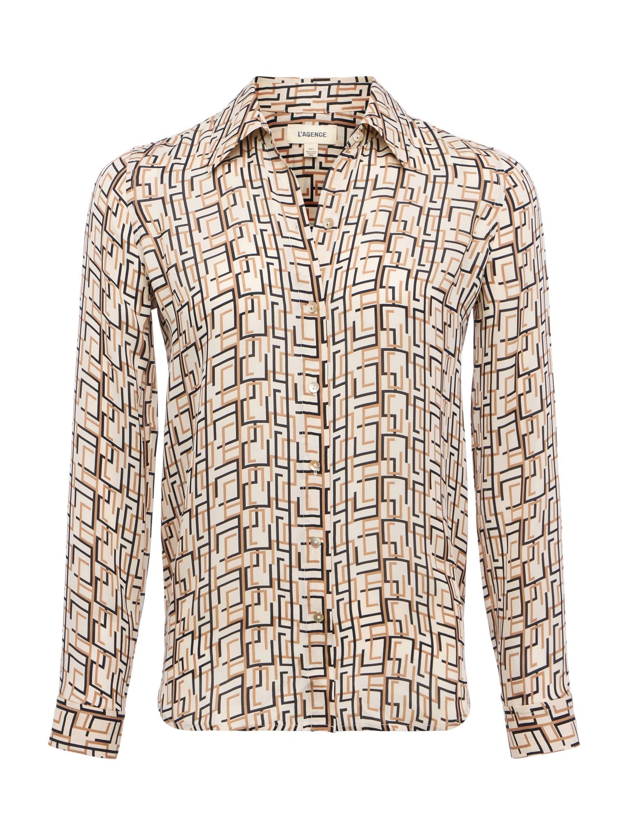 Nina Silk Blouse in Ecru Multi Large Geo Print | L'AGENCE online