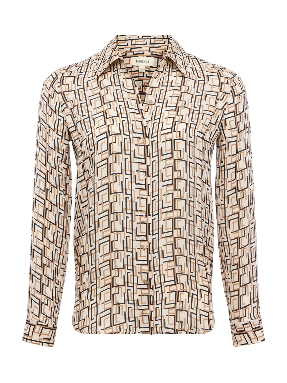 Nina Silk Blouse in Ecru Multi Large Geo Print | L'AGENCE online