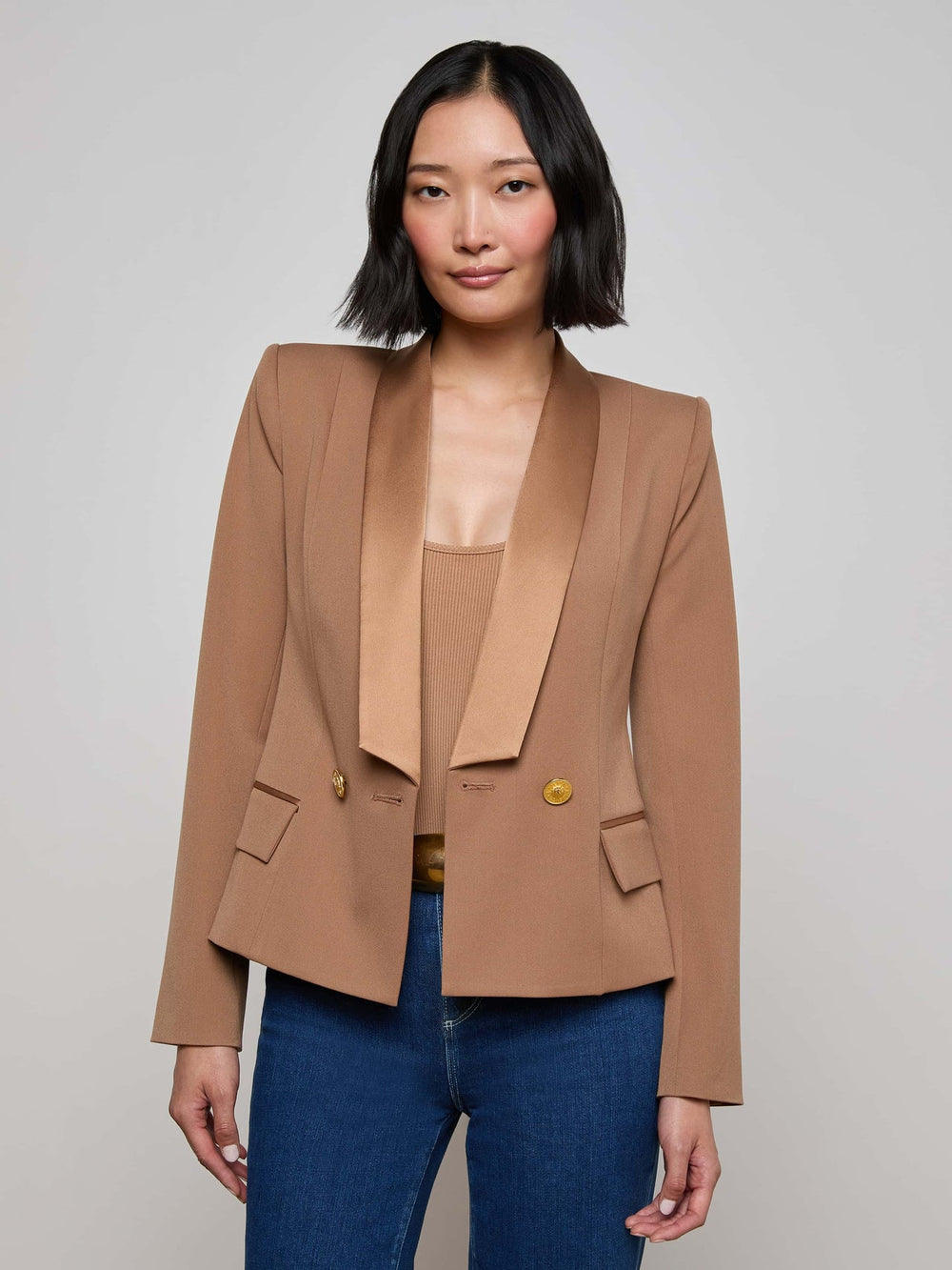 Imogen Satin Lapel Blazer in Cinnamon Swirl | L'AGENCE near me