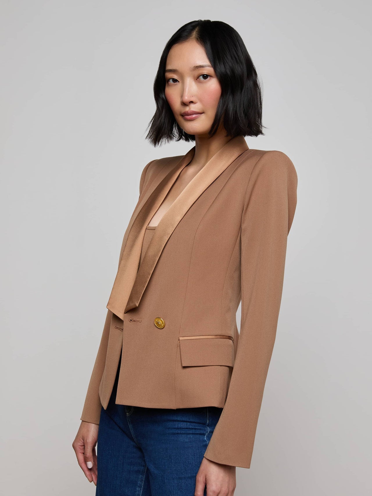 Imogen Satin Lapel Blazer in Cinnamon Swirl | L'AGENCE near me