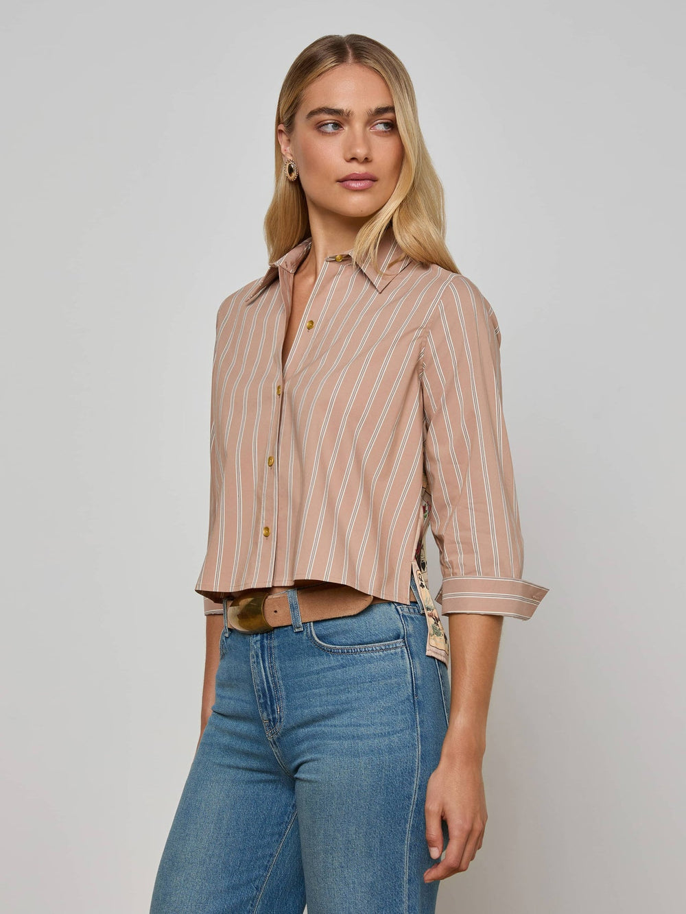 Fawn Western Card Print Shirt in Fawn Stripe/Tan Multi Western Cards | L'AGENCE discount
