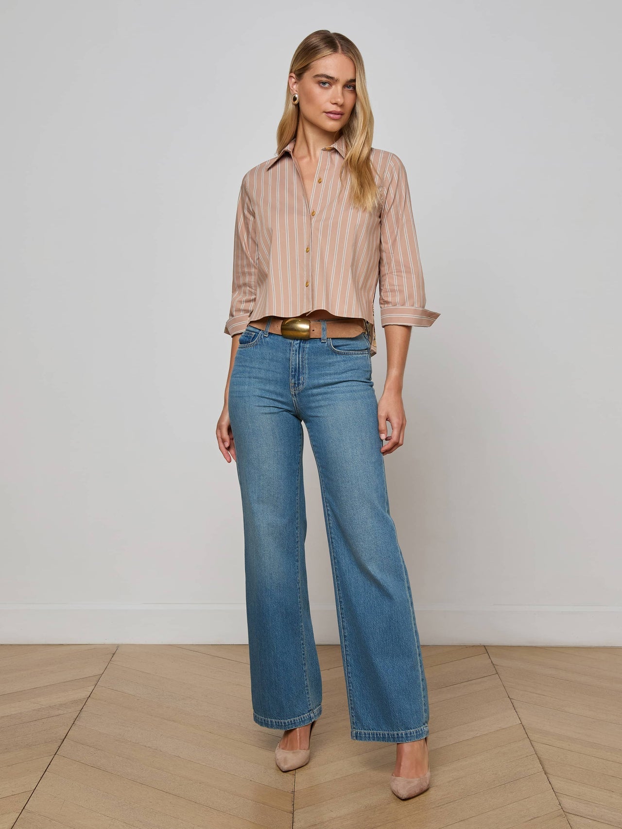 Fawn Western Card Print Shirt in Fawn Stripe/Tan Multi Western Cards | L'AGENCE discount