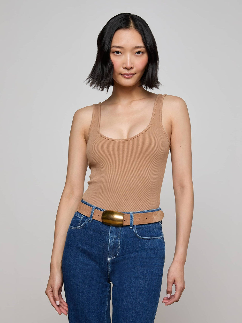 Nica Scoopneck Bodysuit in Cinnamon Swirl | L'AGENCE for sale