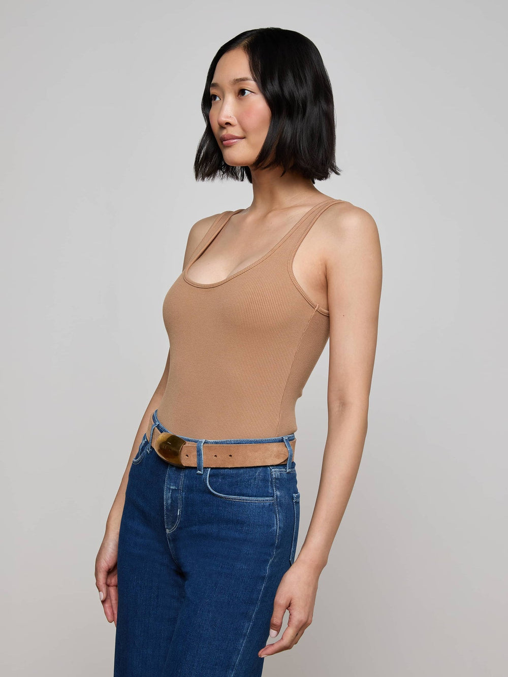 Nica Scoopneck Bodysuit in Cinnamon Swirl | L'AGENCE for sale