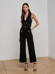 Madrid Wide Leg Knit Pant in Black/Gold | L'AGENCE discount